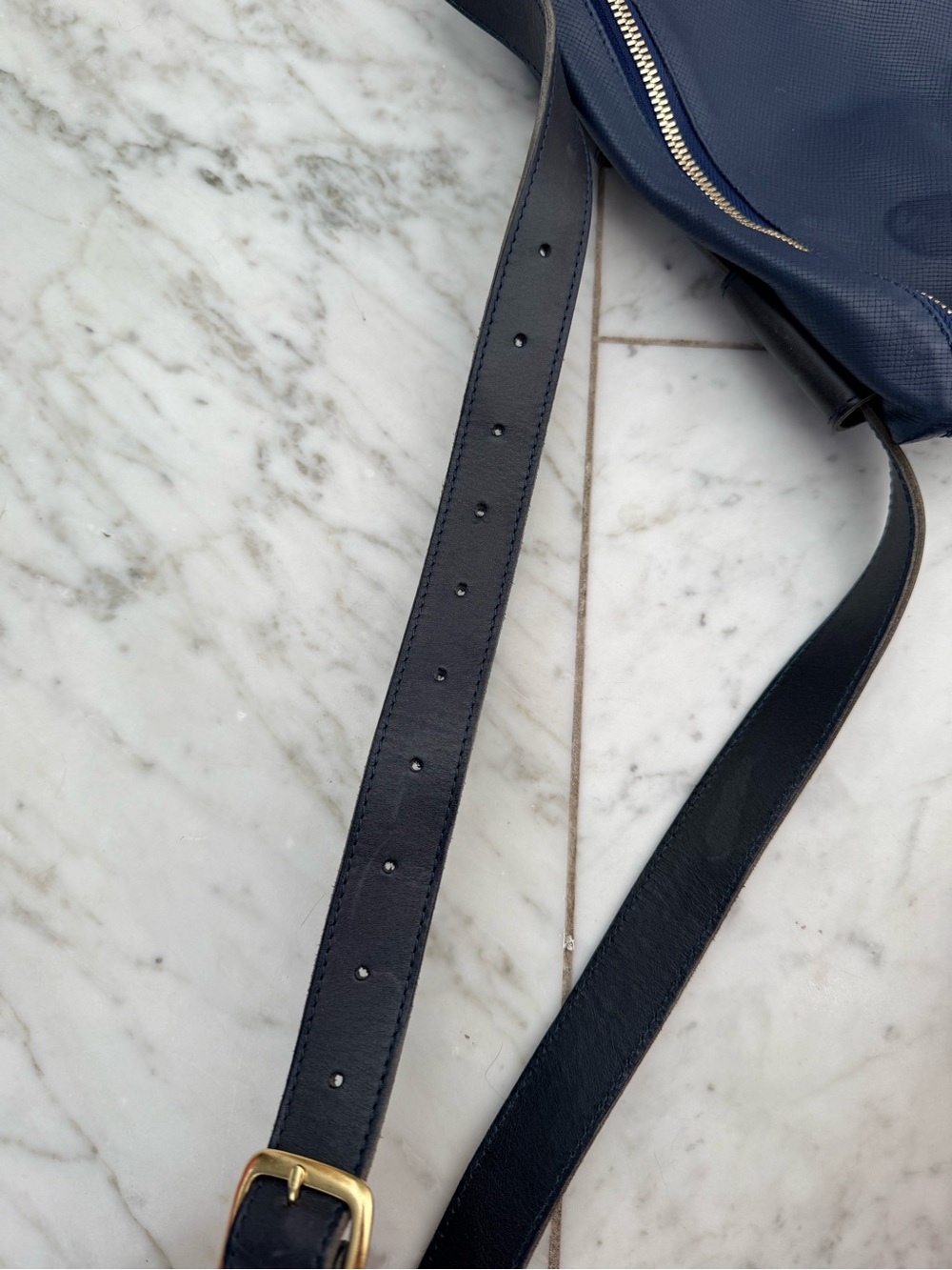 Ladies Navy Crossbody Bag with Gold Zip and Black Strap - Picture 5 of 9